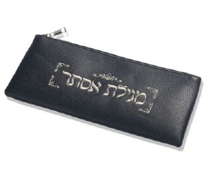 Picture of Zstander Faux Leather Megillah Holder Silver Embroidery Design Zipper Closure Black 16"